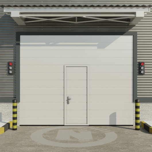 Porte de Garage Sectionnelle Industrielle avec portillon "sur mesure". Blanc