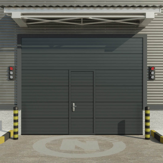 Porte de Garage Sectionnelle Industrielle avec portillon "sur mesure". Gris Anthracite