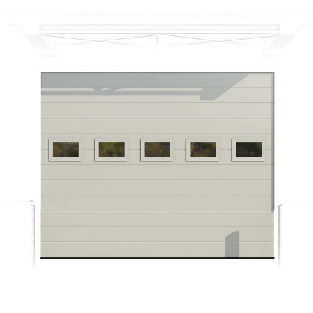 Porte de garage sectionnelle industrielle avec hublots pvc. Blanche.