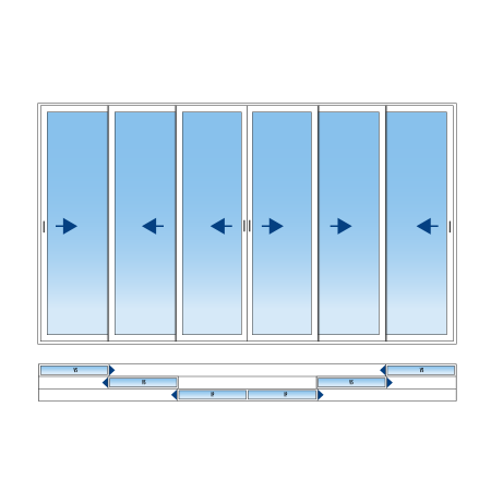 Baie coulissante ALU 6 vantaux 3 rails sur mesure