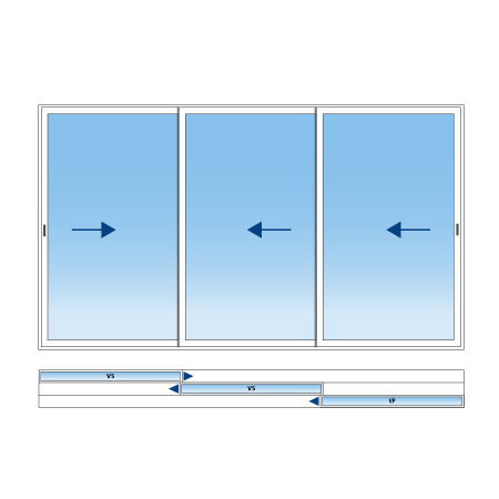 Baie coulissante ALU 3 vantaux 3 rails sur mesure