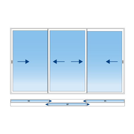 Baie coulissante ALU 3 vantaux 2 rails sur mesure