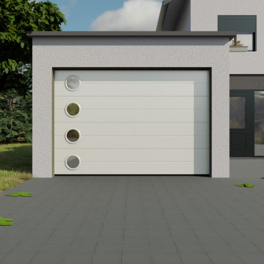 Porte garage sectionnelle hublot rond vertical blanc