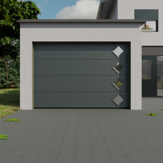 Porte garage sectionnelle hublot losange vertical gris anthracite