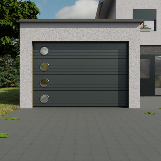 Porte garage sectionnelle hublot rond vertical gris anthracite