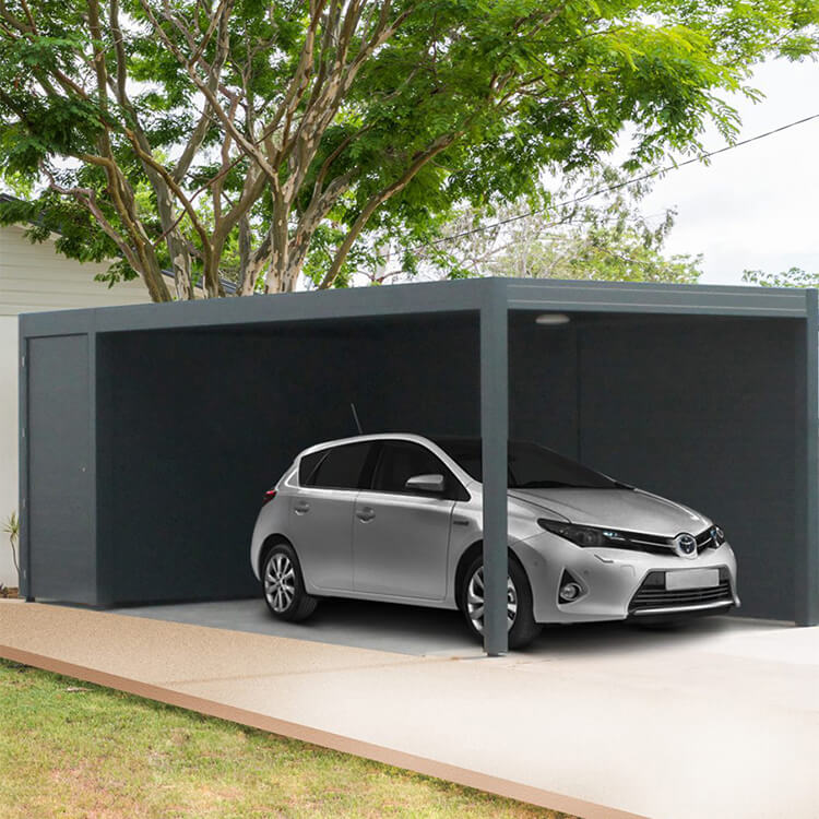 carport grand format alu. Abri voiture aluminium avec local de rangement