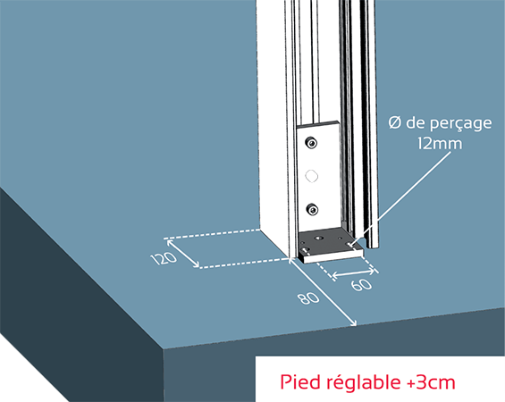 caport fixation pied au sol poteau 120